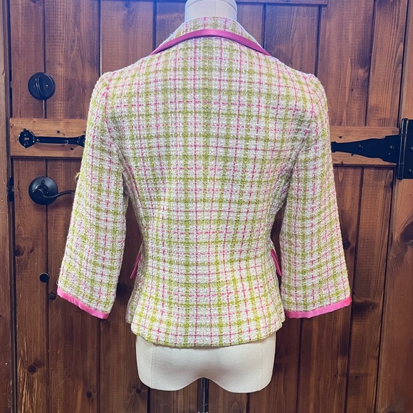 Karen Kane Blazer sz 4 white pink and green plaid Feminine Barbiecore Retro look - Picture 5 of 6